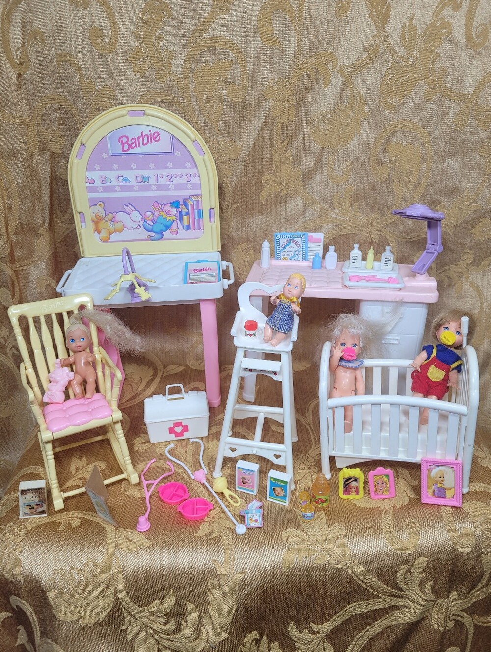Mattel 1997 Large Lot Vintage Barbie Love ‘n Care Baby Center Plus Extras